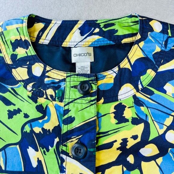 Chico's Art to Wear Jacket Size L (2)  Multicolor Crop No Collar Button Front - Picture 8 of 12
